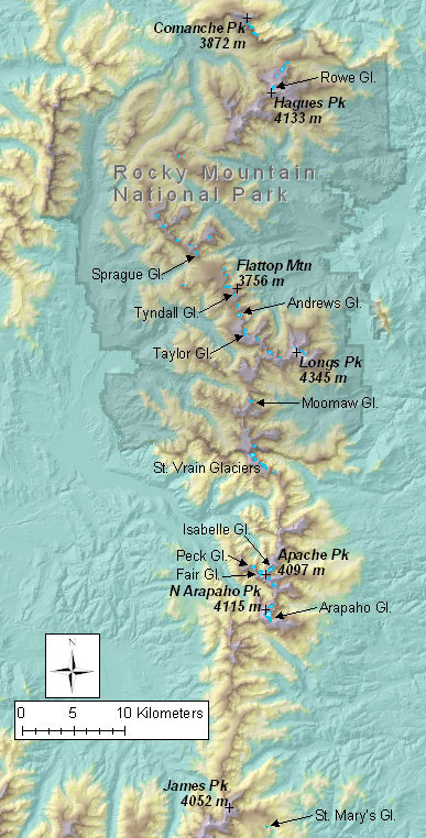 Map of Front Range glaciers