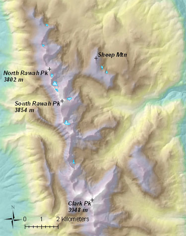Map of Medicine Bow Range glaciers