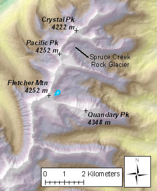 Map of Tenmile Range glacier